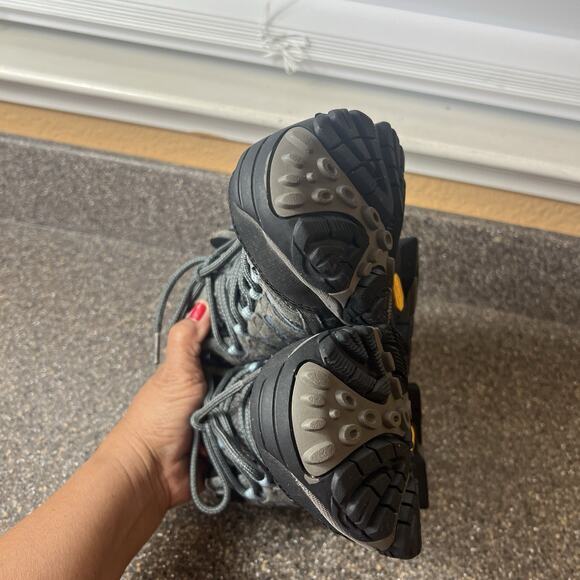 Merrell Granite Gray Leather/Mesh Hiking Ankle Boots Womens Size 7 Lace Up Shoes - Picture 7 of 11